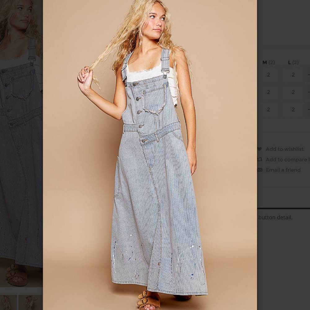 POL Light Wash Denim Overall Maxi Dress - Women's Casual Long Dress
